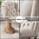 DM Furniture Parsons Dining Chairs Set of 2 Farmhouse Solid Wood Accent Chairs Linen Fabric Host Side Kitchen Chair with Tufted Wingback for Dining Room/Living Room/Bedroom,Cream DM Furniture