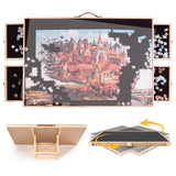 1500 Pieces Rotating Puzzle Board with Tilting and Cover, 36.2’x25.2’ Portable Wooden Jigsaw Puzzle Table with Lazy Susan and Drawers for Adults, Gift for Mom, Family, Friend Miereirl