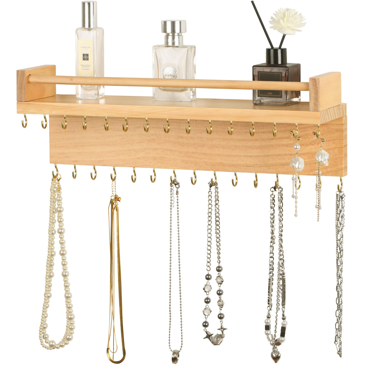 Zhithink Wall Mounted Necklace Hanger, Necklace Holder, Necklace Organizer, Hanging Jewelry Organizer with 30 Hooks, Wall Mounted Jewelry Organizer for Necklace Earrings and Rings(Wood) Zhithink