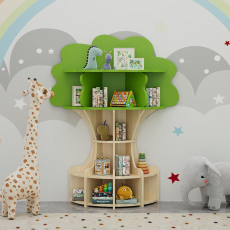 RUPOLX 5-Tier Tree Kids Bookshelf, Toddler Montessori Shelf Book Rack, Toy and Book Storage for Kids, Wooden Children's Bookcase, Toy Storage Organizer for Preschool, Kid Room, Playroom, Nursery-002 RUPOLX