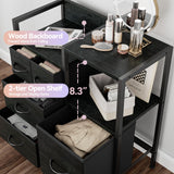 Furnulem Dresser for Bedroom Organization Fabric Dresser Units with 5 Storage Drawers Sturdy 2 Tier Shelf Large Space Dresser Bedroom Dresser for Hallway Entryway Dorm Black Furnulem