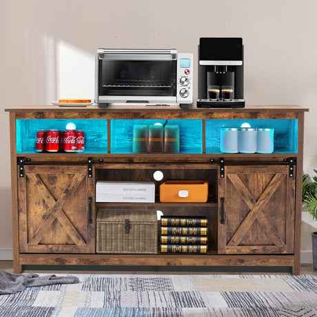 Vinctik 6&Fox 57In Wooden Farmhouse Entertainment Center for 60/65 inch TV,Double Layer Storage Farmhouse TV Stand,Double-Row Sockets with Wood Sliding Barn Door TV Stand,Adjustable Storage Shelf Vinctik 6&Fox