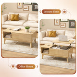 LYNCOHOME Fluted Lift Top Coffee Table with Hidden Compartment, Modern Center Table for Living Room, Home Office, Natural LYNCOHOME