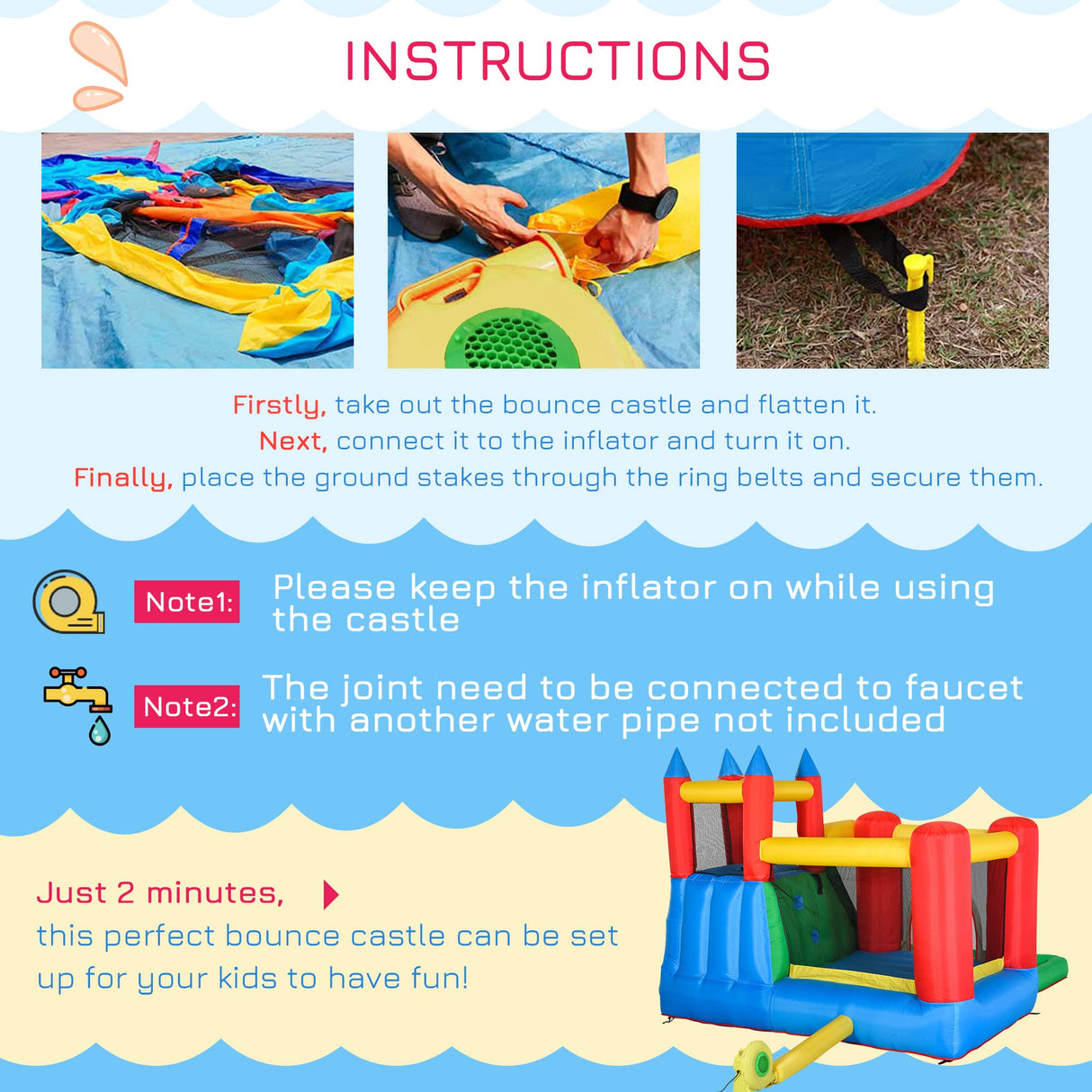 Outsunny 6-in-1 Kids Bounce House Inflatable Water Slide with Pool, Water Cannon, Climbing Wall, Inflator Included, Jumping Castle Kids Backyard Activity Outdoor Water Play Toy Outsunny