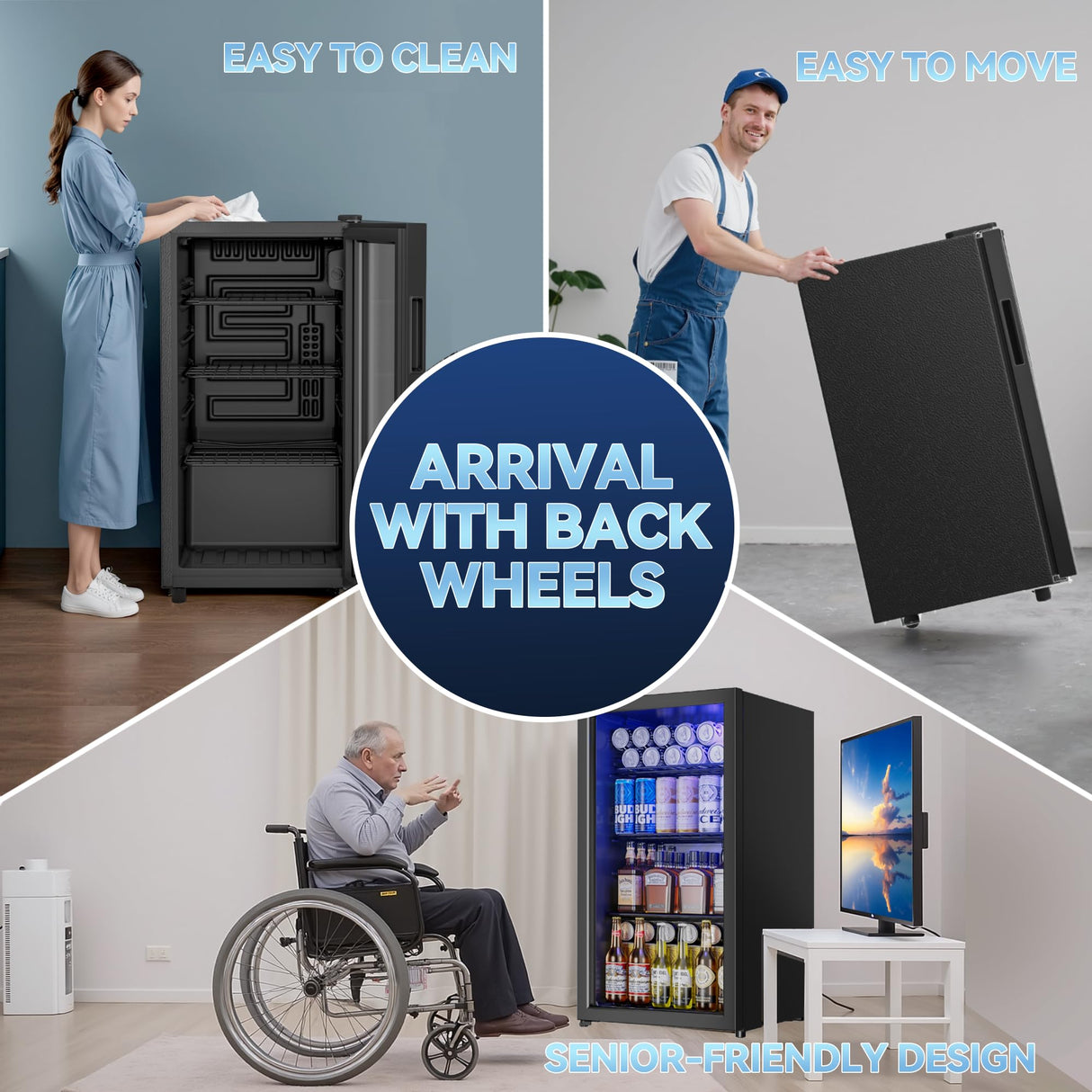 Tehanld Beverage Refrigerator Cooler - 128 Can Drink Beer Fridge, Wine Soda Cooler, Mini Fridge Glass Door Front for/Home/Office/Bar, Small Refrigerator with Shelves/Light/Wheels Tehanld