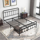 DUMEE Textured Black Metal Queen Bed Frame with Vintage Headboard & Footboard, No Box Spring Needed DUMEE