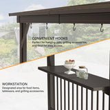 Domi 6.5x12FT Hardtop Grill Gazebo, Outdoor BBQ Gazebo with 2 Side Shelves, Sloping Steel Roof for Permanent Sun Shade with Ceiling Hooks for Patio Deck Yard Garden (Brown) domi outdoor living