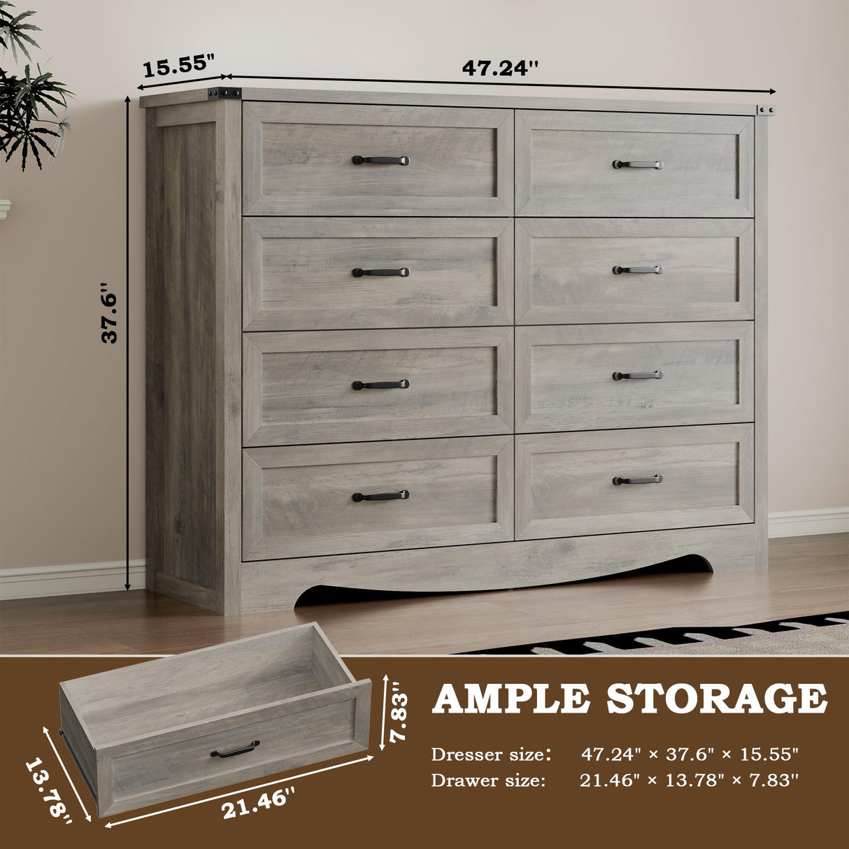 BORNOON 8-Drawer Dresser for Bedroom, Modern Wooden Chest of Drawers with Metal Handles, Anti-Tipping Design, Sturdy and Stable Storage Organizer for Living Room, Entryway, Home Office, Standard BORNOON