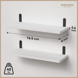 RICHER HOUSE Floating Wall Shelves, Rustic Wood Bathroom Shelves Set of 2, Farmhouse Style Shelf for Décor, Hanging Bedroom, Storage, Kitchen, Living Room - White RICHER HOUSE