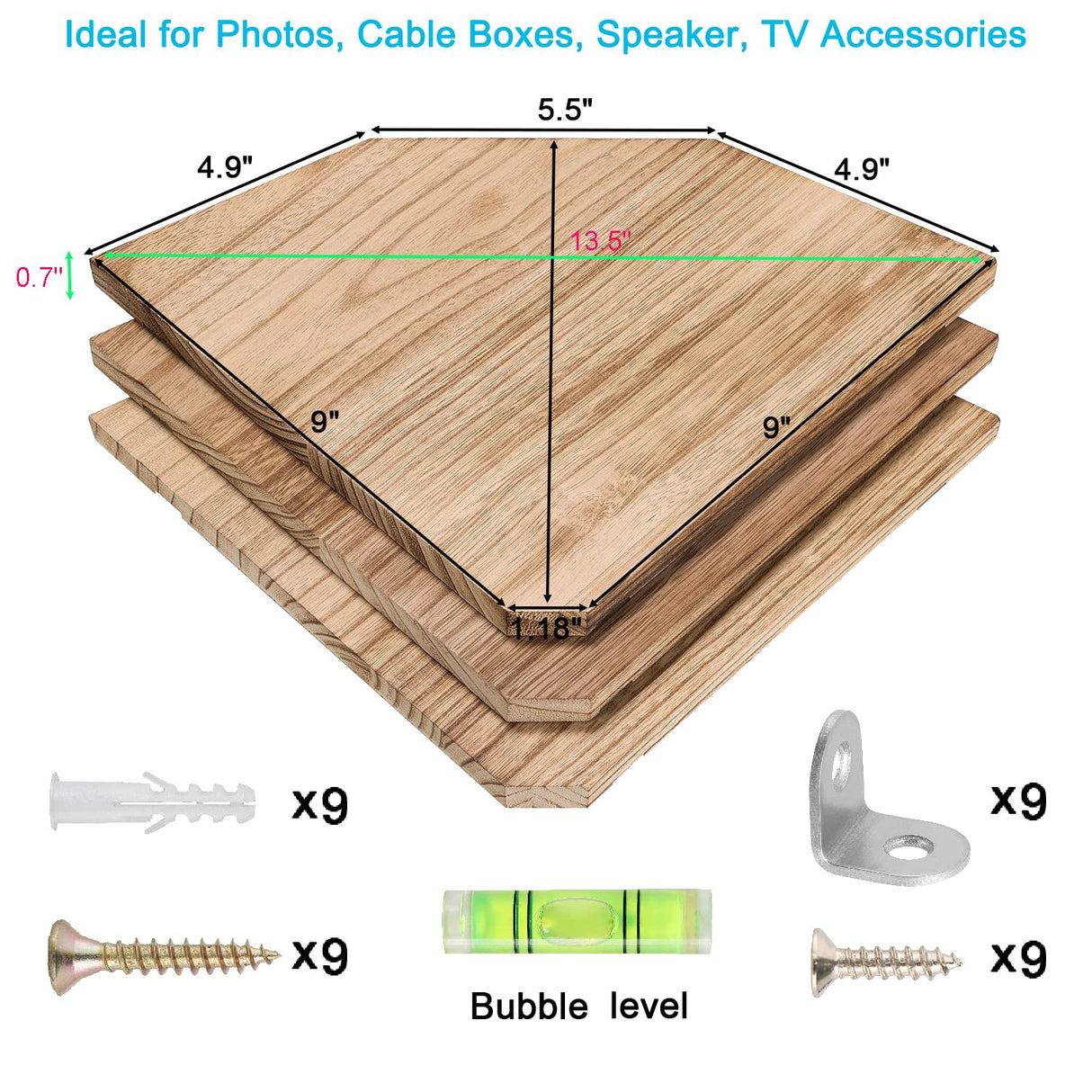 Joiishom Corner Wall Shelf Set of 3, Floating Corner Shelves for Wall, Rustic Wood Wall Storage Display Shelves for Living Room Bedroom Bathroom Kitchen (Fanshaped-Carbonized) Joiishom