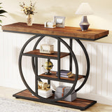 Tribesigns 41.3" Console Table, Industrial 4-Tier Sofa Table Entryway Table with Circle Base, Narrow Wood Accent Tables with Storage Shelves for Living Room, Hallway, Foyer, Rustic Brown Tribesigns