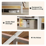 WLIVE Queen Size Upholstered Bed Frame with 2 Side Shelves, Linen Tufted Storage Headboard with Charging Ports and LED Light, Metal Solid and Stable, No Box Spring Needed, Easy Assembly, Beige WLIVE