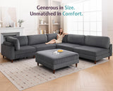 Jocisland Modular Sectional Sofa, 44" Deep Seat Modular Sofa, Oversized 6-Seater Sectional Couch for Plus-Size & Big Families, Grey Corduroy Living Room Couch, Easy Assembly Jocisland