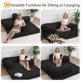 COMAX Folding Sofa Bed Queen, 4-in-1 Foldable Floor Couch Convertible Futon Sofa with Armrests Sleeper Mattress Chair Bed Comfy Portable Fold Out Lounge Guest for Living Room Bedroom, Black COMAX