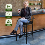 YITAHOME 3-Piece Outdoor Wicker Bar Height Set with Cushioned Barstools, Patio Bistro Furniture for Balcony and Poolside, Black YITAHOME