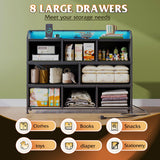 WLIVE Led Dresser for Bedroom, Black Dresser TV Stand for Bedroom with LED Lights and Power Outlet, Wide Chest of Drawers for Hallway, 8 Fabric Drawers for Living Room and Entryway, Easy to Assemble WLIVE