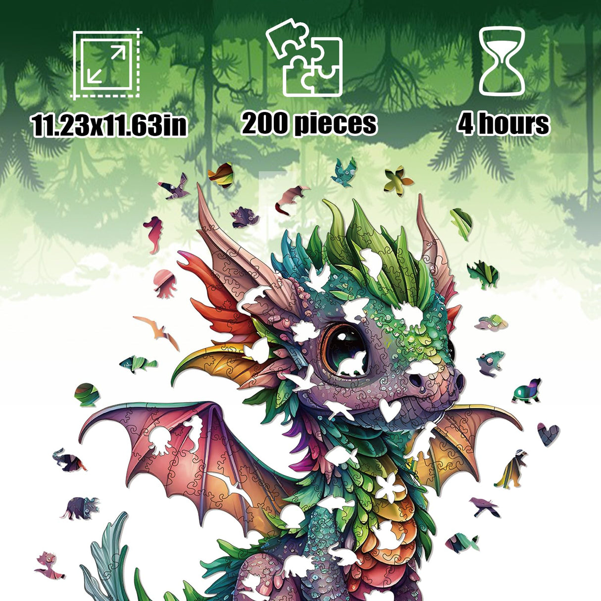 Wooden Puzzles for Adults, Dragon Wood Puzzles 200 Pieces, Irregular Animal Shaped Unique Wooden Jigsaw Puzzles, Creative Ghristmas Gift for Teenagers and Adults WHJSG