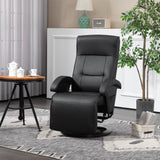 HOMCOM PU Recliner with Footrest, Lounge Chair with 135° Adjustable Backrest, Swivel Wood Base, Padded Seat & Armrests for Living Room, Black HOMCOM
