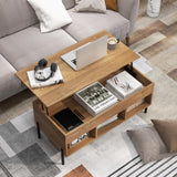 Tangkula Lift Top Coffee Table with Metal Legs, Rising Center Table w/Hidden Compartment & 3 Open Cubbies, Multifunctional Wood Dining Working Table for Living Room Reception Room (Natural) Tangkula