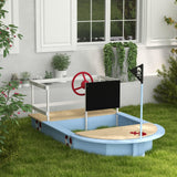 Outsunny Kids Wooden Sandbox, Pirate Ship Sand Pit with Flag, Blackboard, Rudder, Anchor Sign, Storage Deck for Backyard Garden, Gift for Age 3-7 Years, 68" x 44" x 39", Blue Outsunny