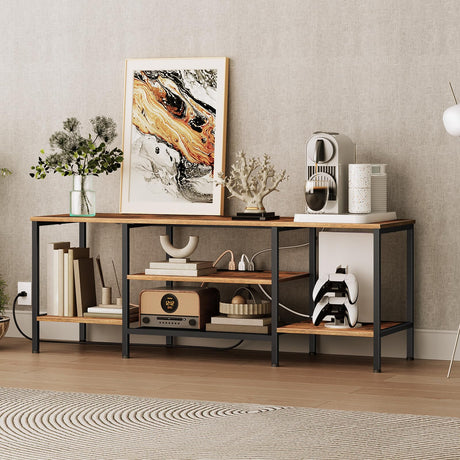 HOOBRO TV Stand with Power Outlets to 65 Inches, TV Console Table with Open Storage Shelves, Industrial Media Entertainment Center for Living Room Bedroom, Rustic Brown and Black BF40DS01 HOOBRO