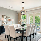 5-Light Farmhouse Wood Chandeliers for Dining Room, Adjustable Height Hanging Rustic Geometric Light Fixture for Kitchen Island Foyer Entryway Living Room Klgxnrd