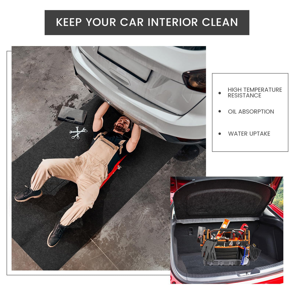 Tinideya 2 Pcs Garage Floor Mat 60 x 32 Inch Oil Spill Mat Waterproof Rubber Mat Rubber Backing Layer Garage Rug Oil Absorbent Pads Garage Carpet for Protects from Spills Drips Stains Splashes, Black Tinideya