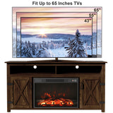 Furmax Farmhouse Fireplace TV Stand for TVs Up to 65 Inch Highboy Entertainment Center with Open Storage and Side Cabinets Rustic Media Console Table with Barn Doors for Living Room (Barnwood) Furmax