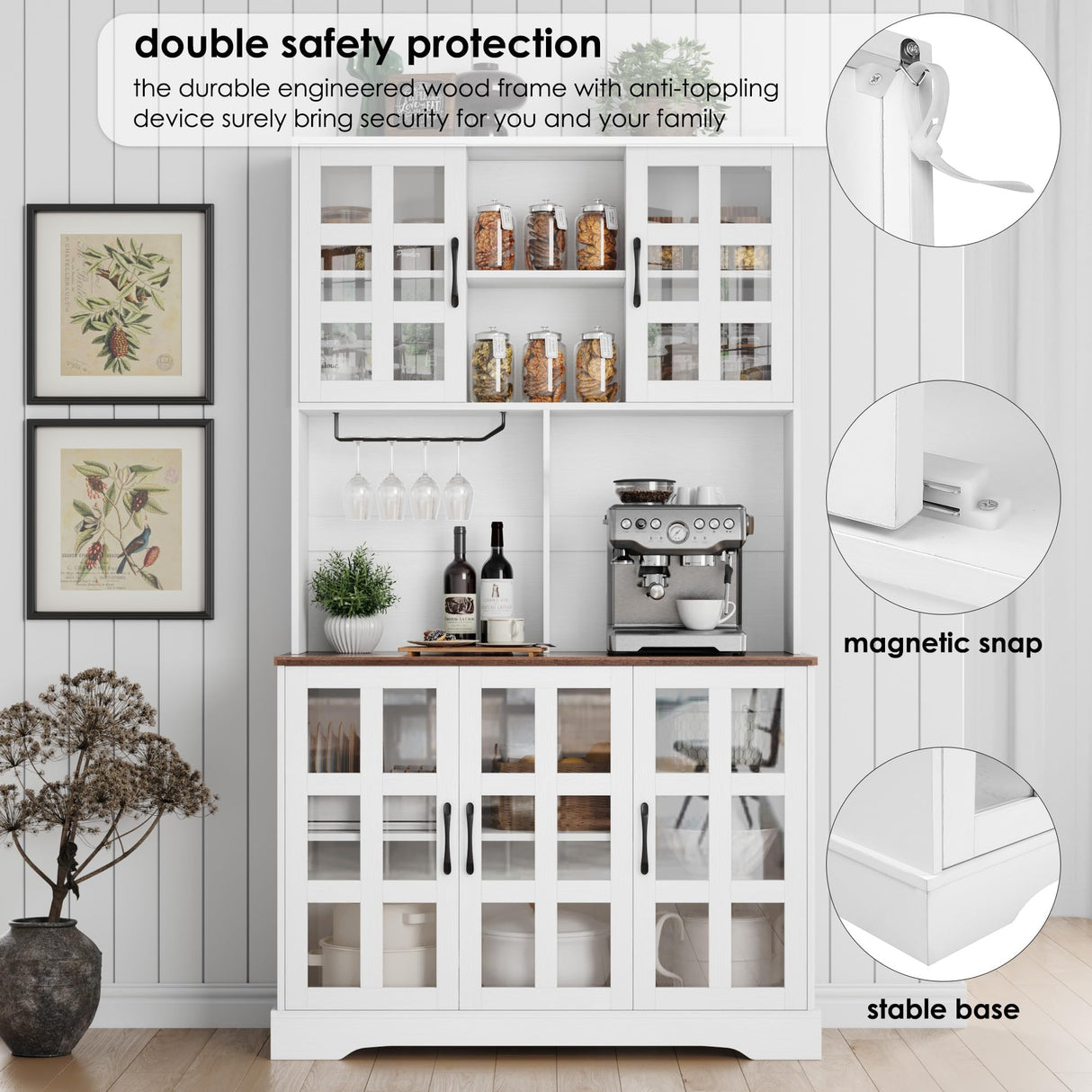 Keyluv Kitchen Pantry Storage Cabinet 71" Tall Freestanding Pantry Cabinet, Farmhouse Glass Door Buffet with Oven Countertop, Large Wood Hutch for Keyluv