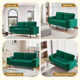 Vipbear 57" Small Loveseat Sofa, Comfy Velvet Mini Love Seat Couches with Throw Pillow for Small Spaces, Tool-Free Setup Sofa Couch for Bedroom, All-Wood Couches for Living Room, Green Vipbear