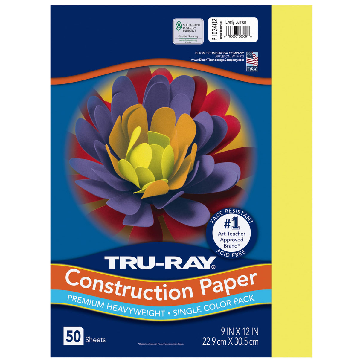 Tru-Ray Heavyweight Construction Paper, Lively Lemon, 9" x 12", 50 Sheets Tru-Ray