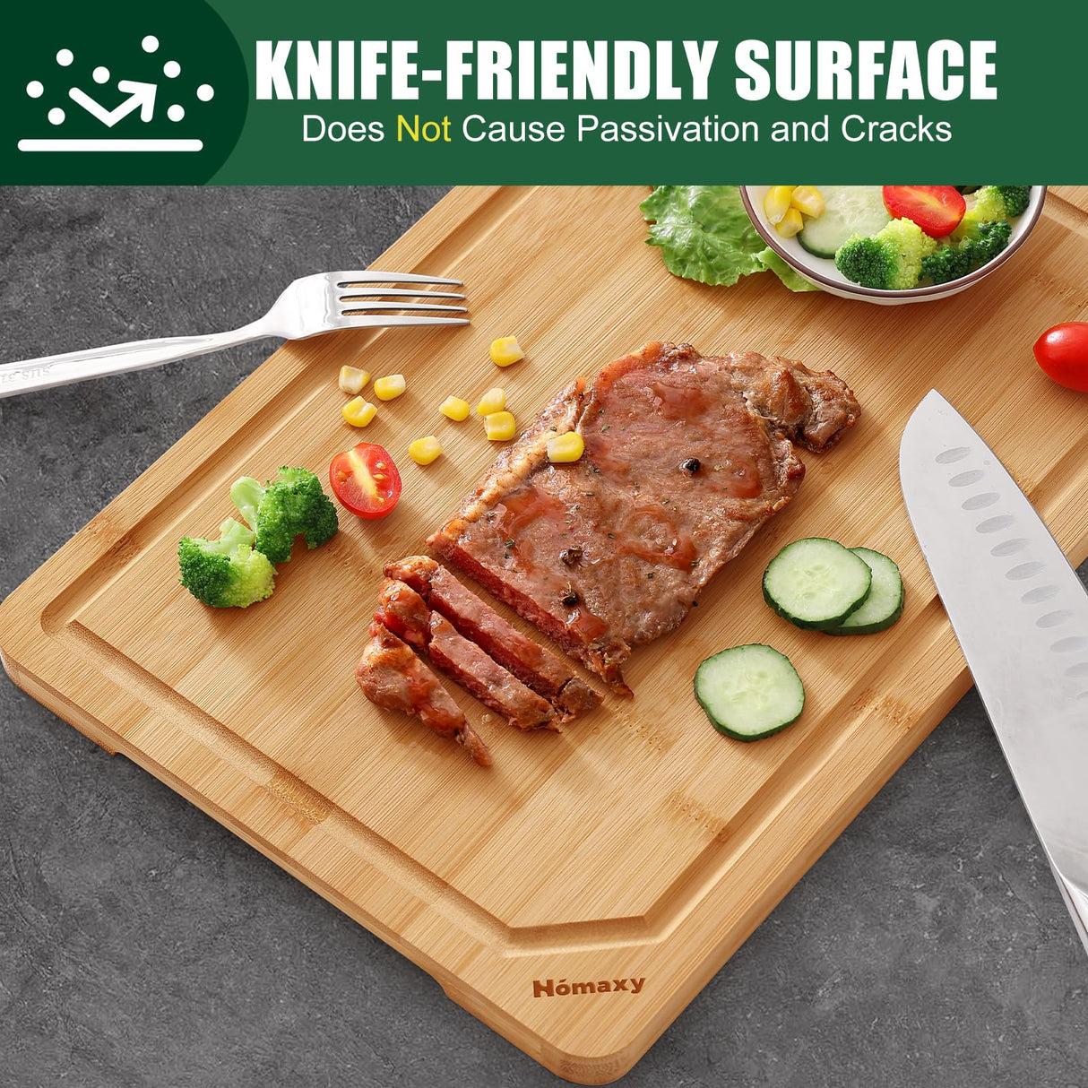 Homaxy Extra Large Organic Bamboo Cutting Boards for Kitchen, 18"x12" Wooden XL Cutting Board with Juice Groove and Handles, Charcuterie Butcher Block Wood Serving & Chopping Board - Pre Oiled Homaxy