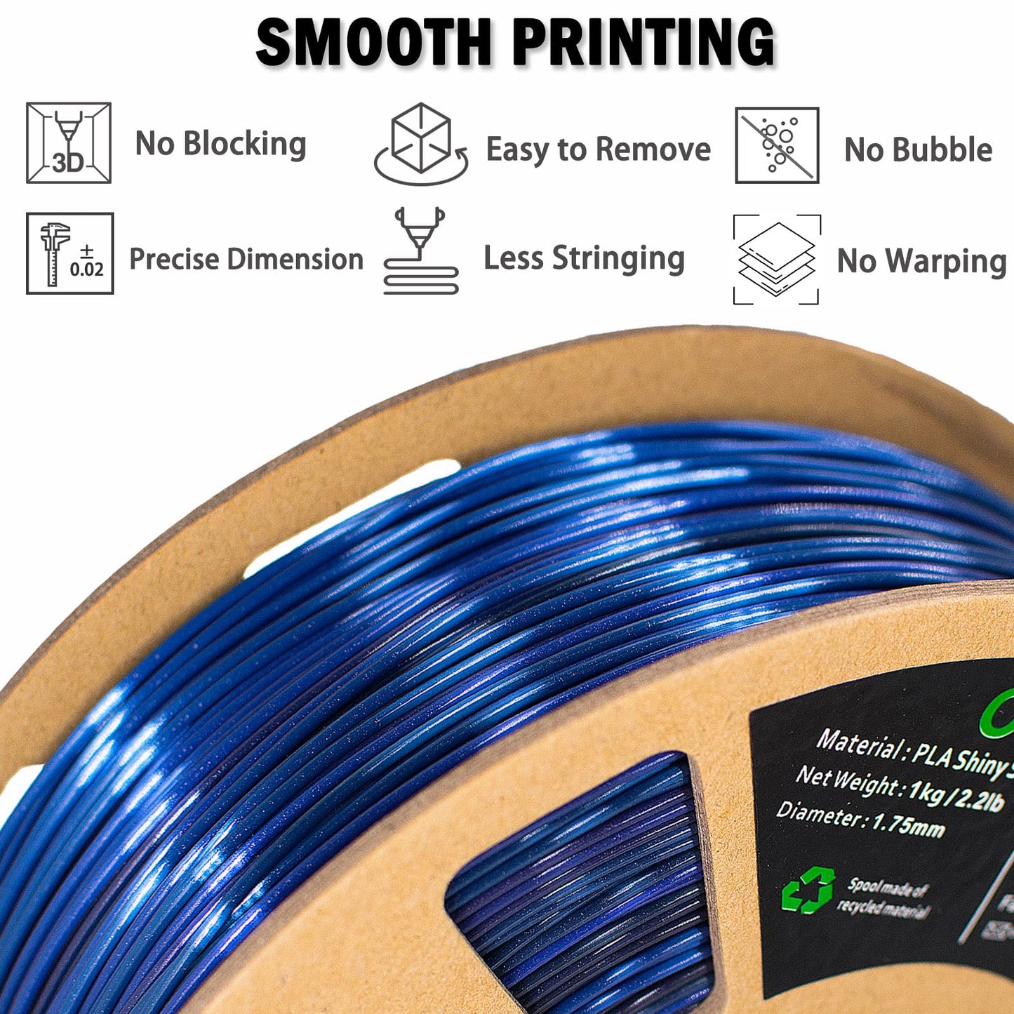 3D Printer Filament, PLA Filament 1.75mm, Silk Black Blue Color Changing, Silk PLA Filament, 3D Printing Filament 1.75 +/-0.02mm, 1kg - WoodArtSupply