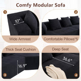 129.5" Modular Sectional Sofa, Cloud Memory Foam Couch, Modern Curved Couch Chenille Upholstered Deep Seat Sofa with 5 Pillows, No Assembly Required Oversized Corner Couches for Living Room (Black) IZLKQC