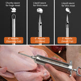 DePango Meat Injector, Stainless Steel Marinade Injector Flavor Syringe Kit with 2-oz Measurement Window for Smoker Food BBQ Grill, Cooking Turkey Chicken Steak Beef Brisket Pork-Chops, 3 Meat Needles DePango