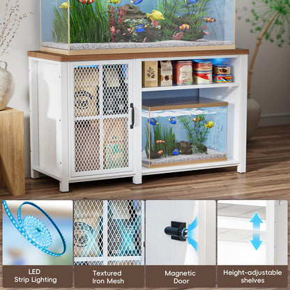 HAIOOU 55-75 Gallon Aquarium Stand with LED Light & Power Outlets, Cross Design Fish Tank Stand Heavy Duty Metal Frame Aquarium Table with Cabinet Storage, Fit for Turtle Tank, 880LBS Loads - - WoodArtSupply