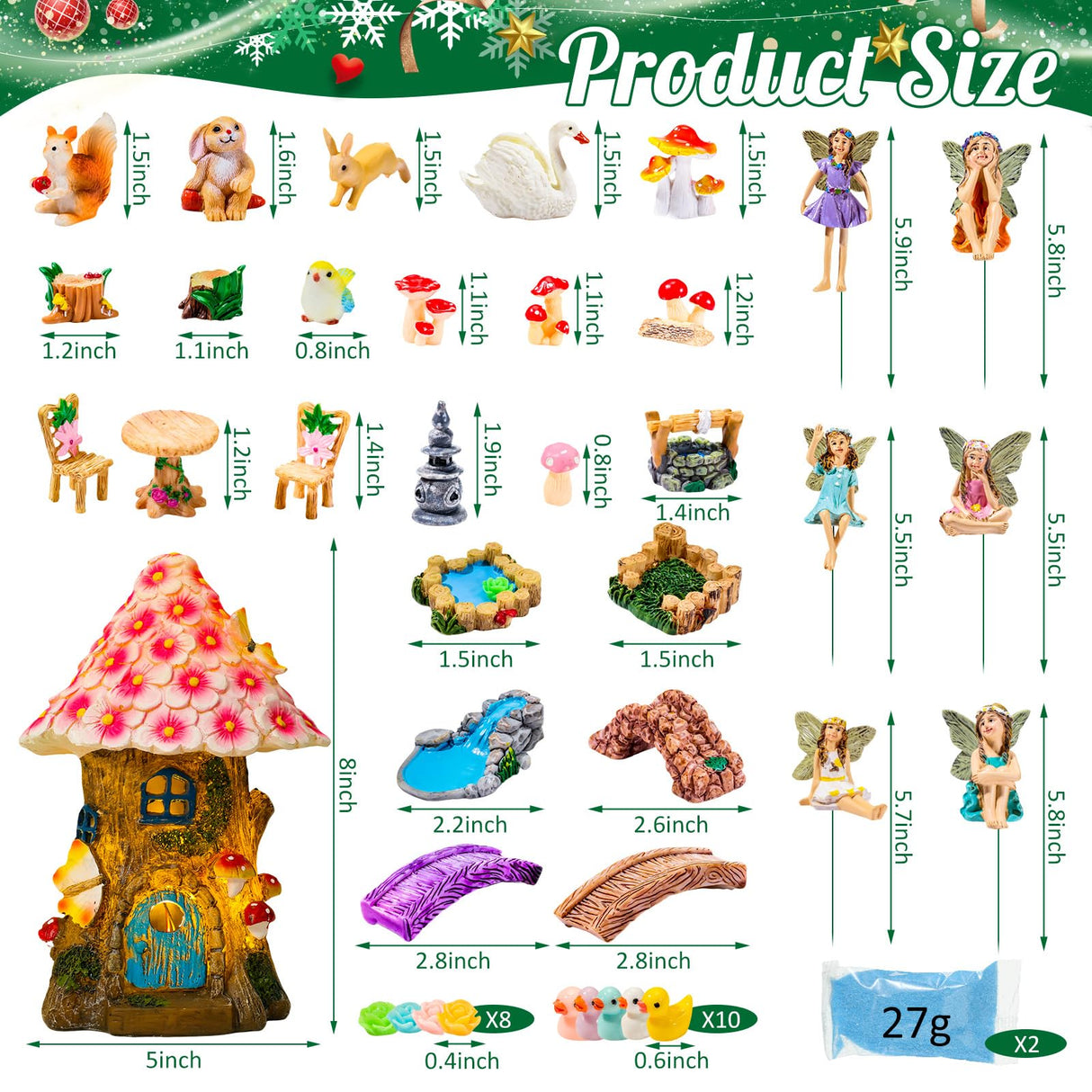 Poen 8'' Solar Light up Fairy House Garden 6-8 Fairy Figures Garden Accessories Kit Animals Doll House Decor Outdoor Micro Landscape Ornaments(Pink) Poen