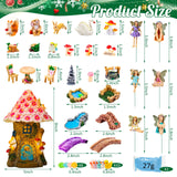 Poen 8'' Solar Light up Fairy House Garden 6-8 Fairy Figures Garden Accessories Kit Animals Doll House Decor Outdoor Micro Landscape Ornaments(Pink) Poen