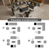 ovios 10 Pieces Patio Furniture Set, Outdoor Wicker Sectional Sofa with 54" Fire Pit Table Swivel Chairs, Modern Modular Deep Seat Rattan Couch Conversation Sets, Black ovios