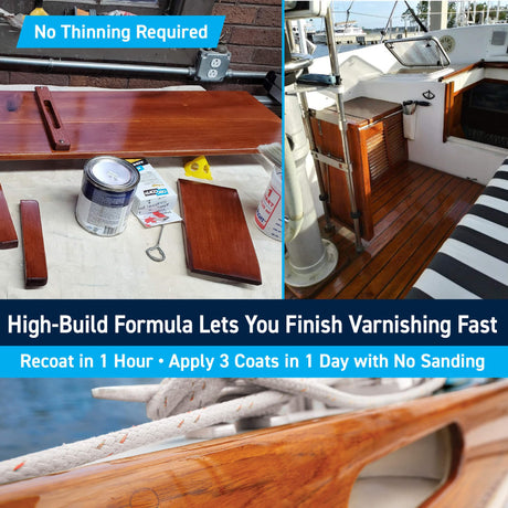 TotalBoat Gleam Marine Spar Varnish, Gloss and Satin Polyurethane Finish for Wood, Boats and Outdoor Furniture (Satin Low-Sheen Quart) TotalBoat