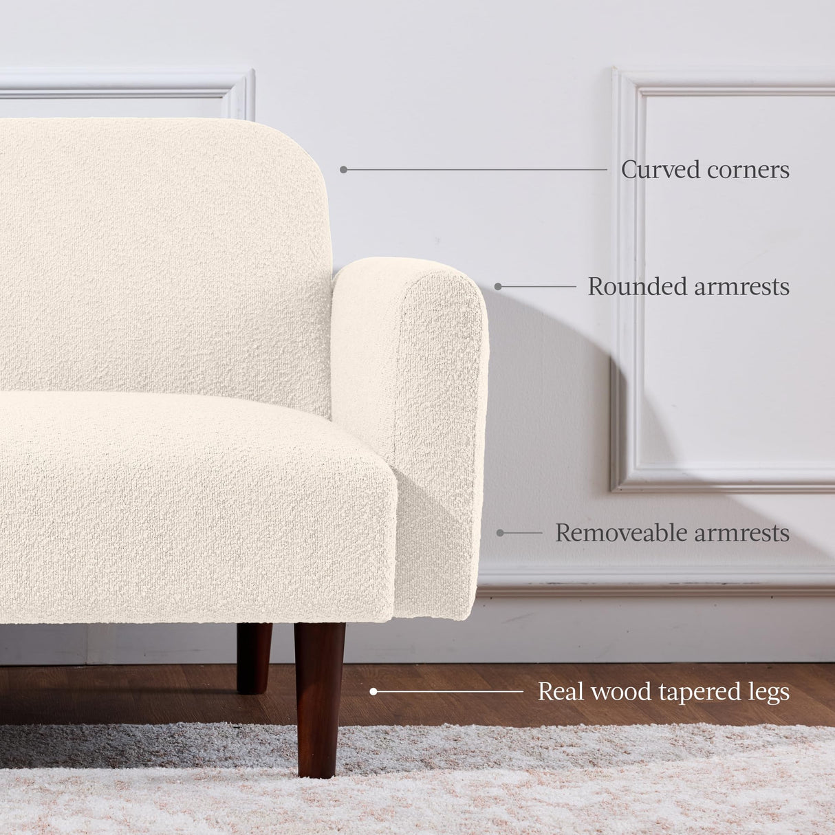 Best Choice Products 77" Mid Century Modern Boucle Loveseat Sofa, Couch, Convertible Sofa Sleeper Bed w/Real Wood, Removable Armrest - Ivory Best Choice Products