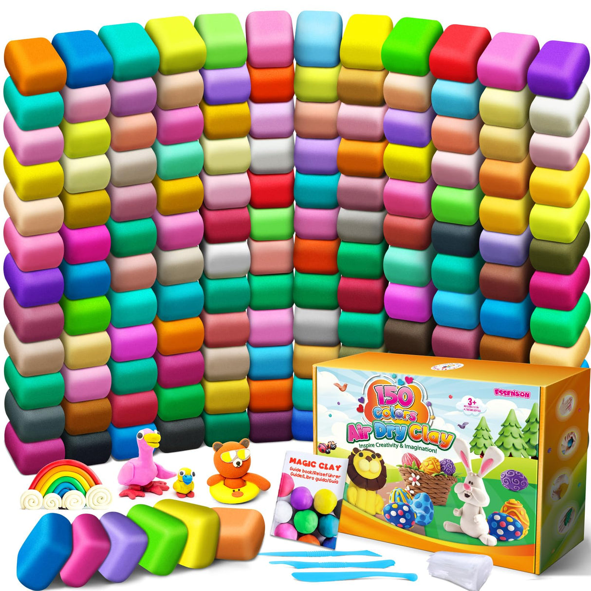 ESSENSON Air Dry Clay 150 Colors, Modeling Clay for Kids, DIY Molding Magic Clay for with Tools, Toys Gifts for Age 3 4 5 6 7 8+ Years Old Boys Girls Kids ESSENSON