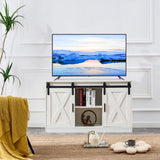 Meihua 47'' Farmhouse TV Stand with Sliding Barn Doors, Fits up to 65 Inch TVs, Modern Entertainment Center with Storage Cabinets and Open Shelves, White Wood Console Table for Living Room, Bedroom Meihua