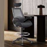 BOLISS Drafting Chair Tall Office Chair with Flip-up Armrests Executive Ergonomic Computer Standing Desk Chair with Lumbar Support and Adjustable Big Footrest Ring (Black) BOLISS