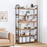 HCHQHS Bookshelf, Adjustable Industrial Bookcase, Vertical Tall Book Shelf, Wood and Black Metal Open Bookshelves for Home Office, Living Room, Bedroom (Rustic Brown, 6-Tier (31" W x 70" H)) HCHQHS