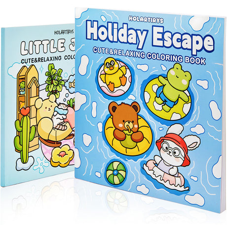 Holartirys Cute Adult Coloring Book for Relaxation 80 Pages, 2 Pack Bold Line Coloring Books for Women Featuring Scenes & Adorable Animals, Anxiety Relief Mindfulness Birthday Gifts for Women Holartirys