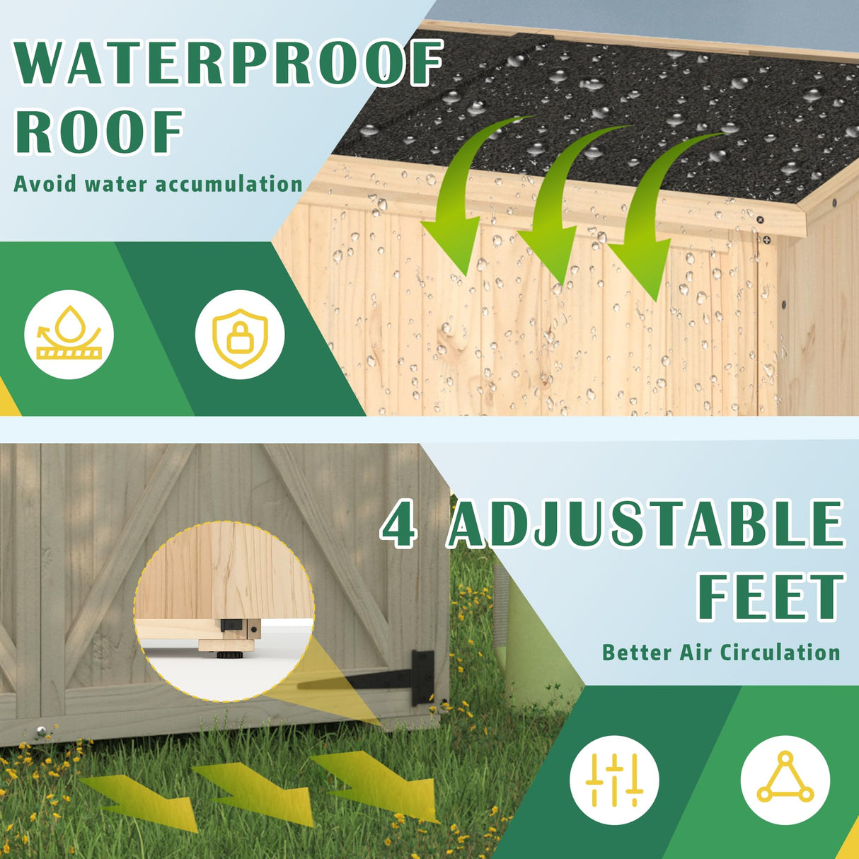 AECOJOY Outdoor Storage Shed with Waterproof Roof, Wooden Storage Cabinet Large Outdoor Shed Tool Shed with 2 Removable Shelves&Double Lockable Doors, Natural Wood AECOJOY