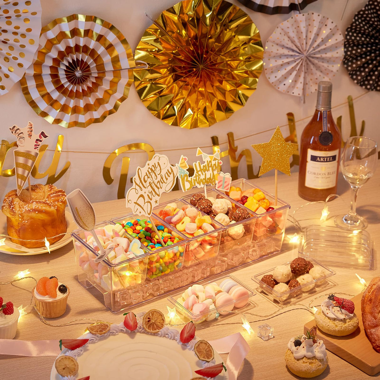 Lifewit Ice Chilled Condiment Caddy with 5 Containers(2.5 cup), Condiment Server with Separate Lids, Serving Tray Platter with Removable Dishes for Bar Accessories, Fruit, Salad, Taco, Party Garnish Lifewit