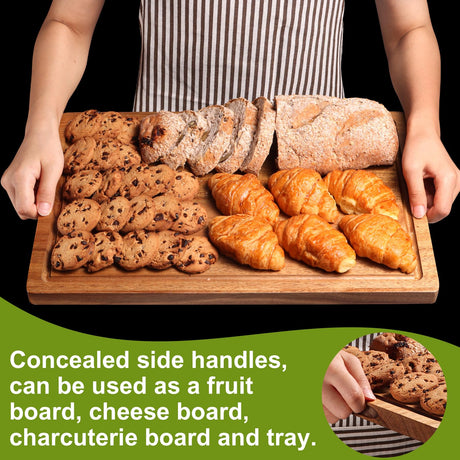 Wood Cutting Boards for Kitchen, Large Cutting Board Set of 4, Wooden Cutting Boards with Juice Grooves, Chopping Board for Meat, Veggies, Easy Grip Handle (double 17x12, 12x9, 12x8 inch) Lelwoy
