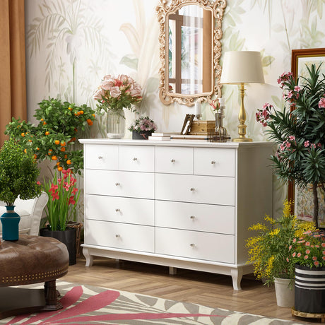 Hitow 10 Drawer Double Dresser for Bedroom, Traditional Dresser Chest with Wide Drawers and Metal Handles, Wood Storage Chest of Drawers for Closet Hitow